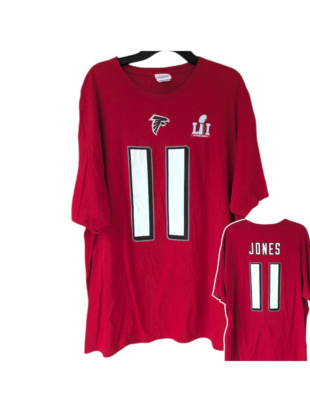 Majestic Atlanta Falcons Super Bowl LI Jones #11 T-Shirt Mens 2XL Red 25x31.5